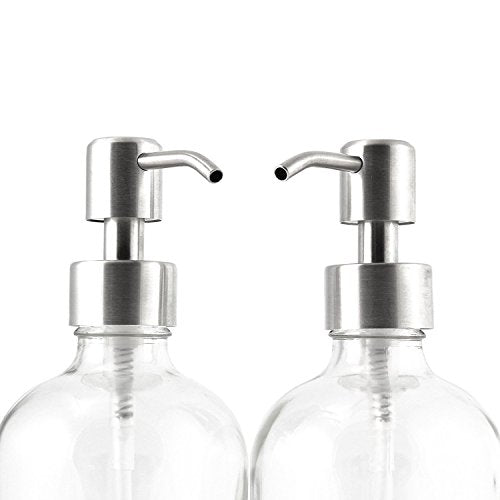 16-Ounce Clear Glass Bottle Dispensers w/ Stainless Steel Pumps (2 pack) - Kind4Earth