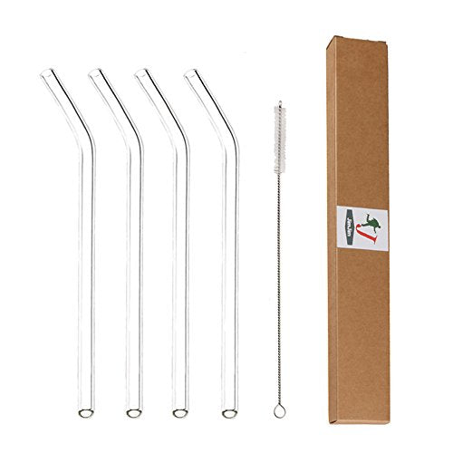 Reusable Glass Drinking Straws - 4 Pack w Brush - Kind4Earth