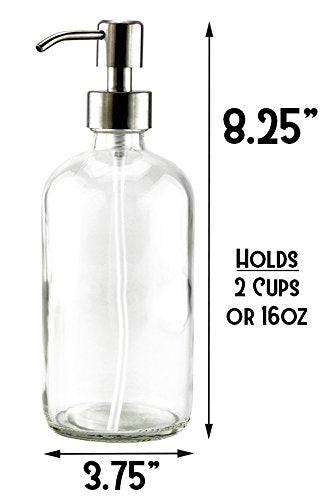 16-Ounce Clear Glass Bottle Dispensers w/ Stainless Steel Pumps (2 pack) - Kind4Earth