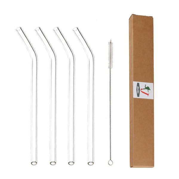 Reusable Glass Drinking Straws - 4 Pack w Brush - Kind4Earth