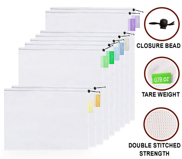 Reusable Mesh Produce Bags - Set of 9 - Kind4Earth
