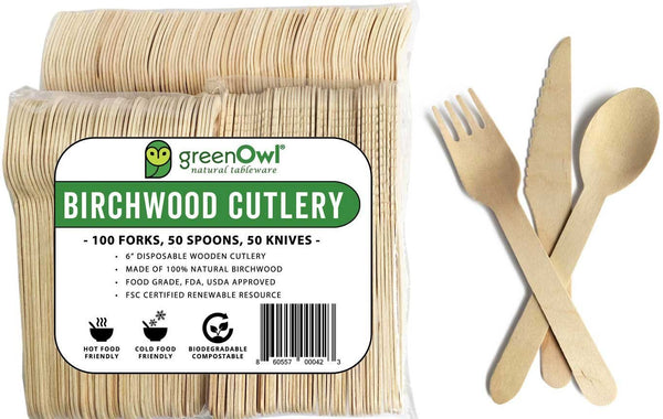 Wooden Disposable Cutlery Set (200, 250 or 300 Pack) - Kind4Earth