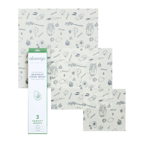 Beeswax Food Storage Wrap - Set of Three, 7" 10" and 13" Natural Square Sheets - Kind4Earth