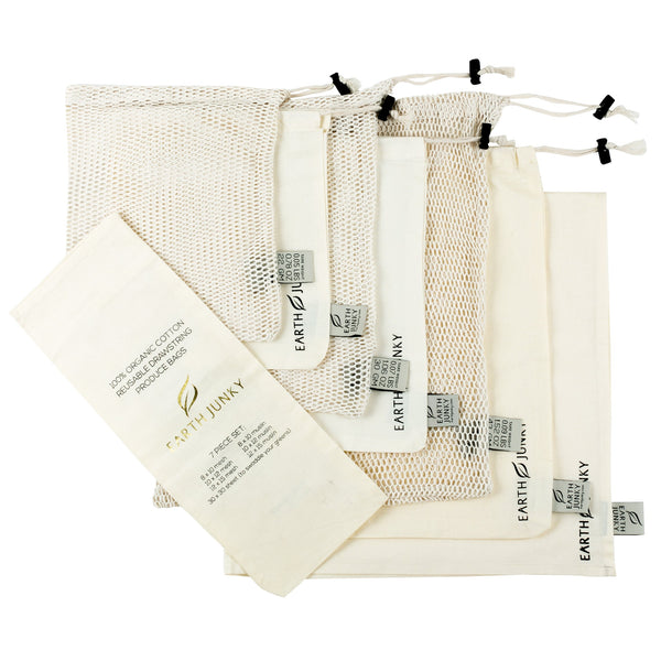 REUSABLE Muslin Produce Bags - 7 pc Set - Kind4Earth